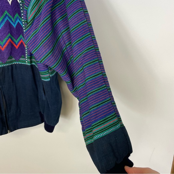 Vintage Multicolor Unisex Guatemalan Purple, Blue, and Green Bomber Style Jacket - Picture 10 of 16